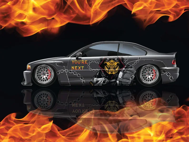 

Mortal Style Kombat Scorpion Car Livery, Cast Vinyl Wrap, Universal Size Partial Wrap