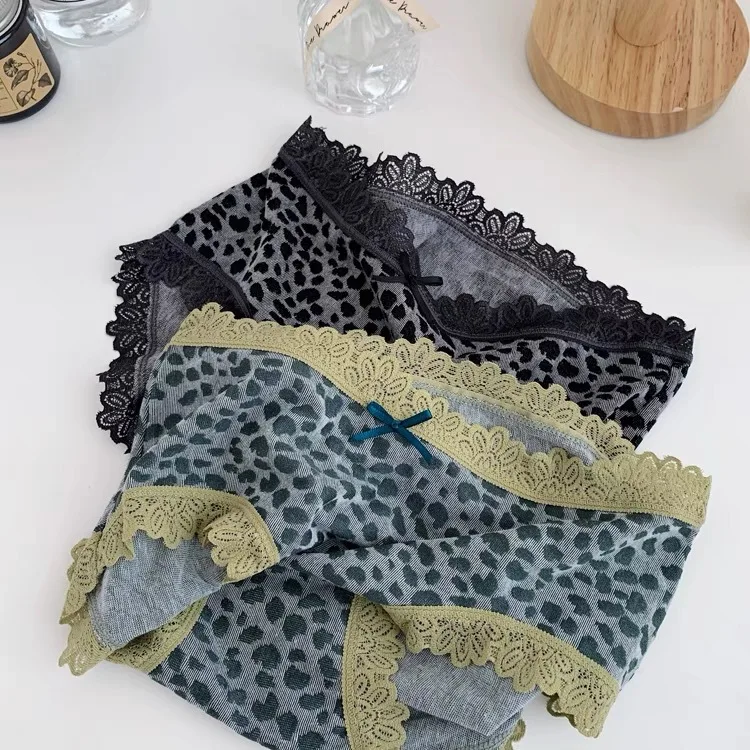 

Drop-shipping French Style Teen Leopard Print Lingerie Cotton Mid Waist Briefs Girl's Seamless Cotton Crotch Women Underwear
