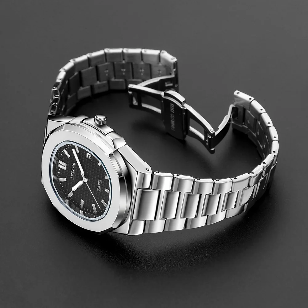 2023 New Luxury Casual Watch Top Brand Fashion Square Dial Stainless Steel Calendar Luminous Waterproof Men Watch Male Clock+Box