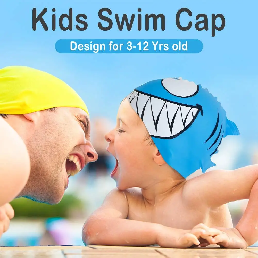 

Kids Swim Cap Swim Goggles Set Waterproof Cute Cartoon Shark Swimming Cap Goggles Nose Clip Ear Plugs Set for 3-12Y Children