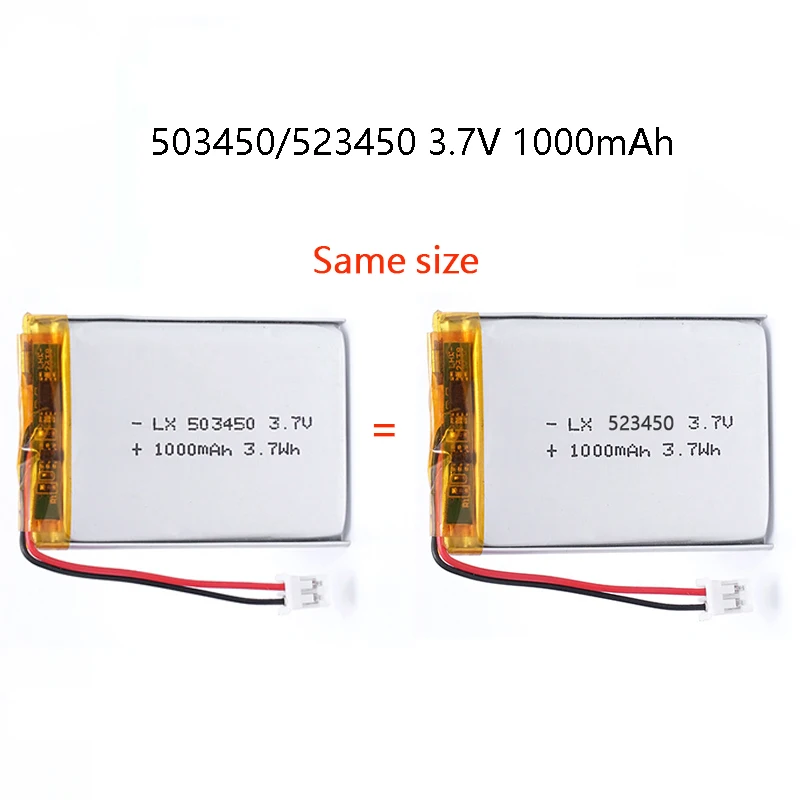 

503450/523450 1000mAh 3.7V Polymer Lithium Rechargeable Battery For for PS4,Cameras, GPS, Bluetooth Speakers 3.7V batteries
