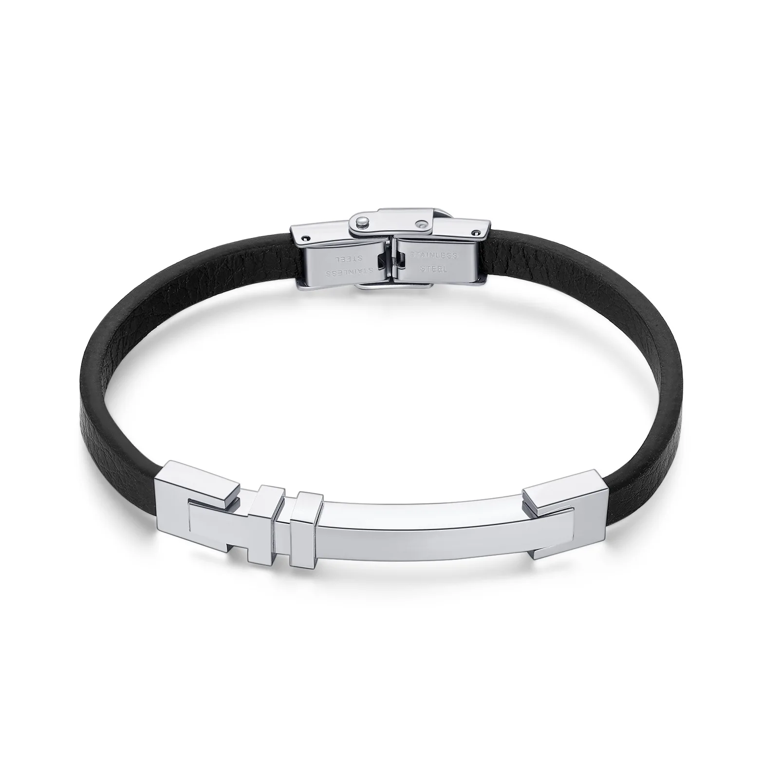 Деловой мужской браслет MenCharm с именем на заказ, Модный женский кубинский браслет из нержавеющей стали с кожаным ремешком и регулируемой длиной, подарок для мальчика