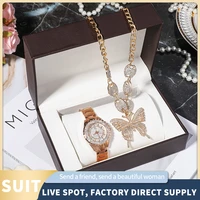 lovers gift box set fashion womens quartz watches diamond watch dialbraceletnecklace stainless steel jewelry gift set 3pcs