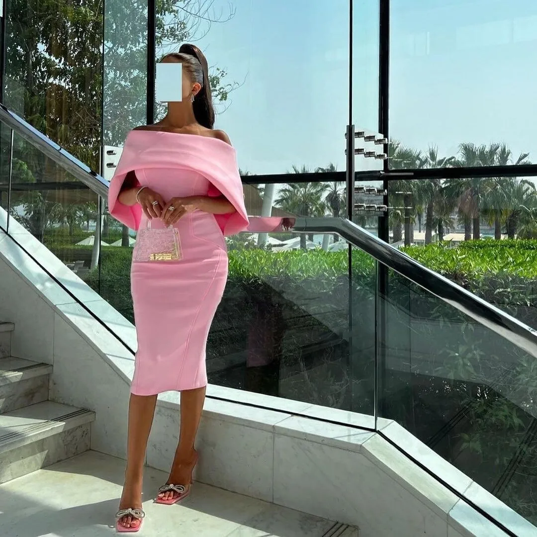 

Sayulita Pink Mermaid Prom Dresses Saudi Arabia Women Wear Short Cocktail Party Evening Gowns Bateau Neck Robes De Marrige