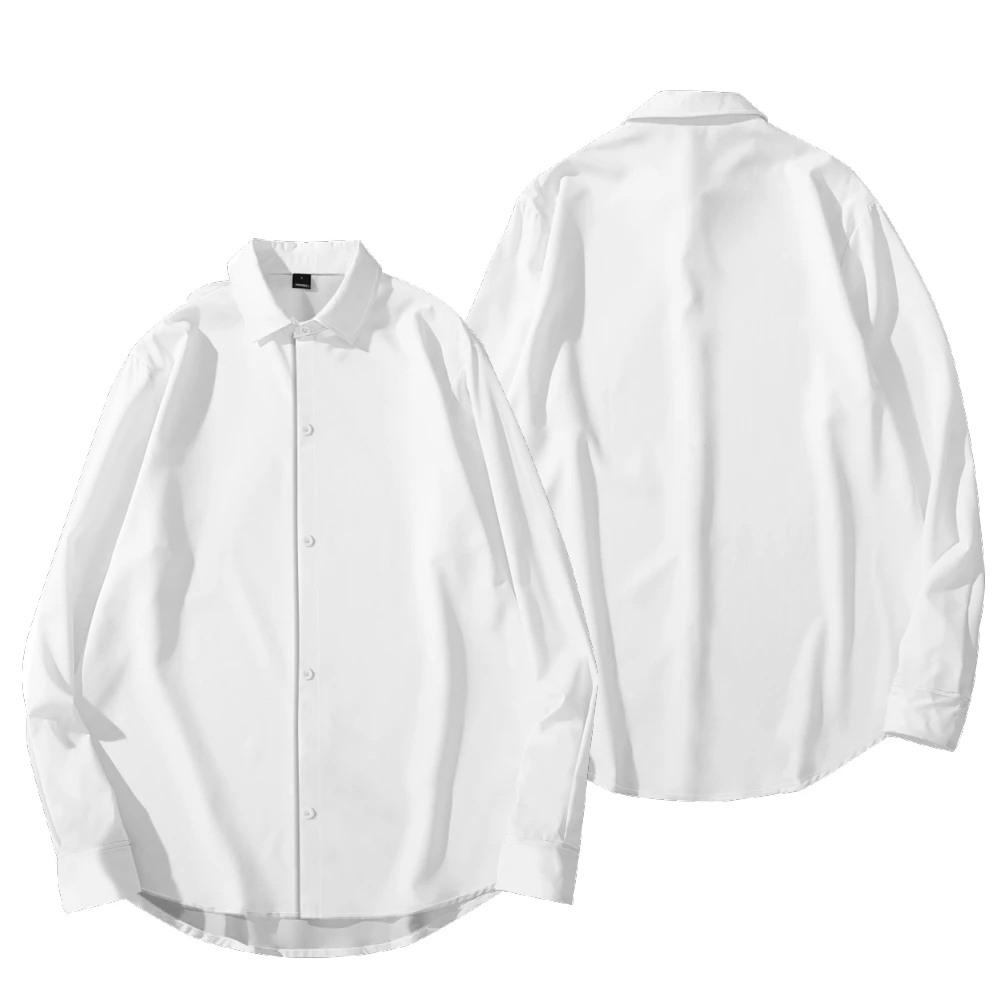 

3D solid white casual retro men's and women's Spring and fall long-sleeved shirts