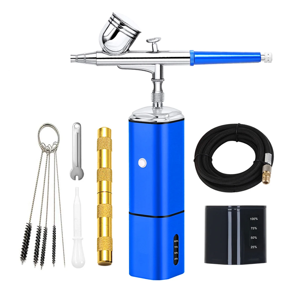 Portable Airbrush Kit High Pressure Compressor With Gravity Type Spray Gun Extra Battery For Art Model Body Paint Cake Tool