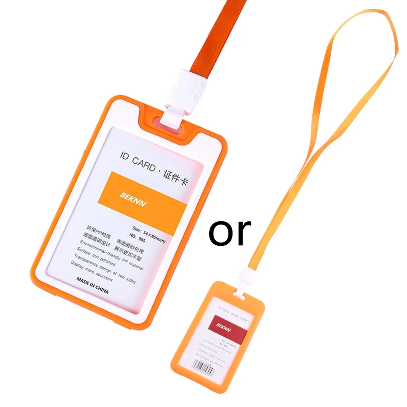 

Faux Leather ID Badge Holder with Lanyard Multi Slots Zipper ID Card Pocket Bag