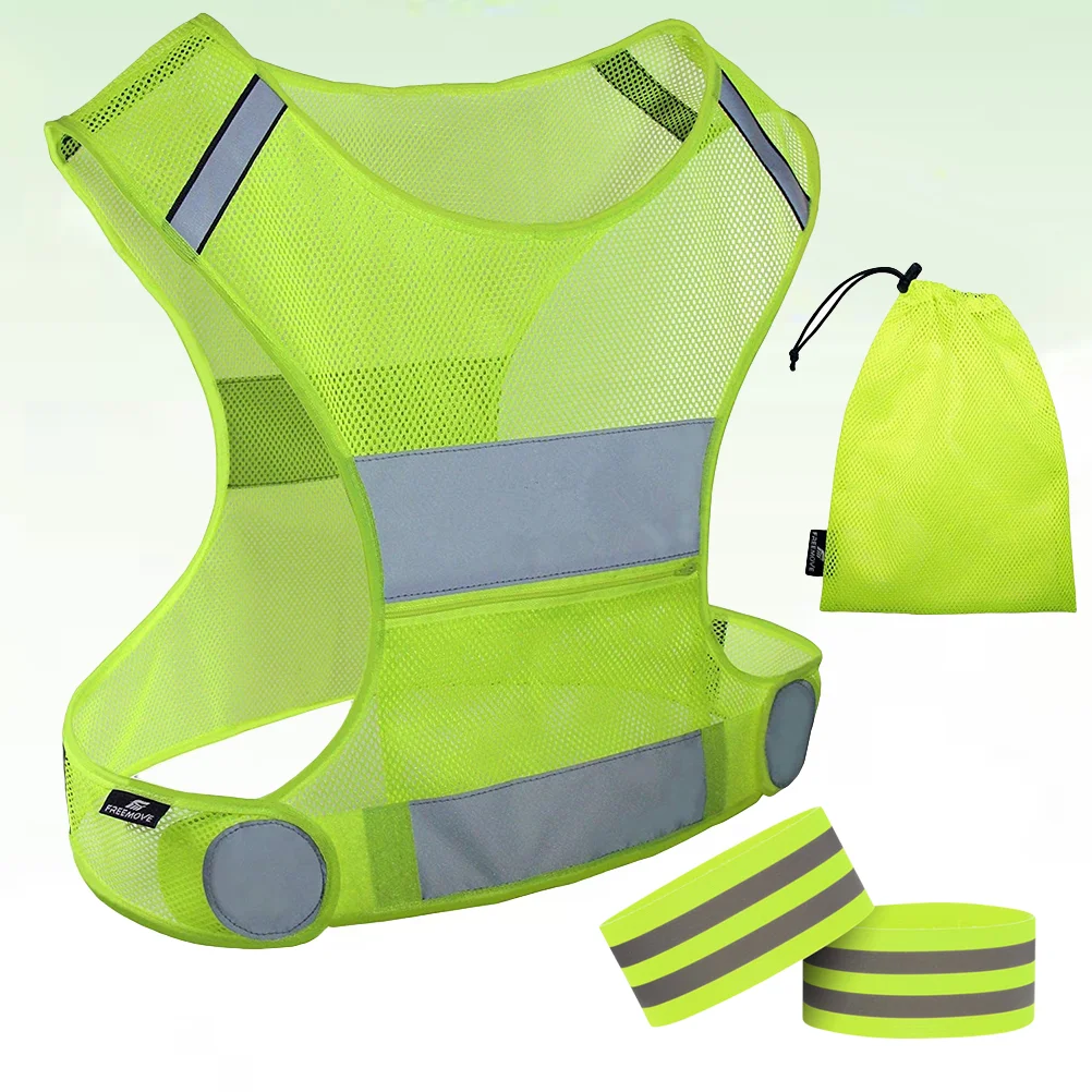 

1 Set Useful Reflective Vest Durable Running Vest Portable Reflective Vest Set with Wrist Strap (Yellow)