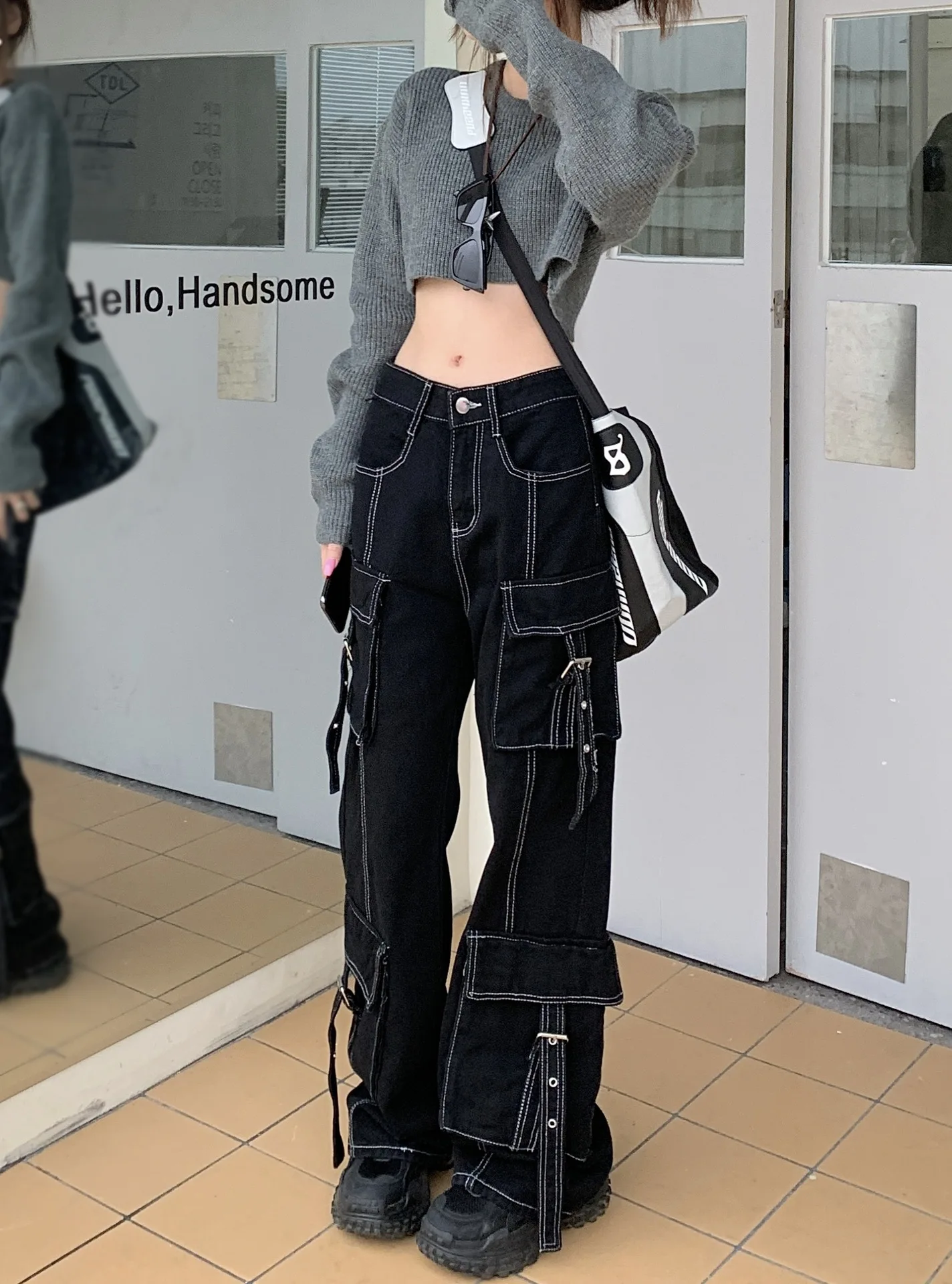 Workwear Jeans Women Multi Pocket Loose Straight Leg Casual Wide Leg Pants American Retro