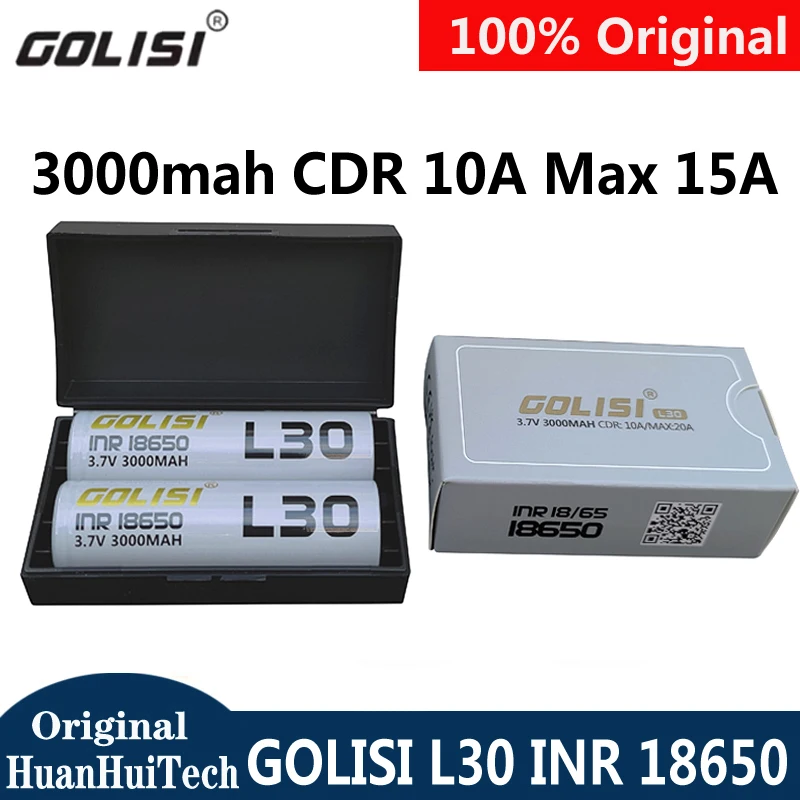 Фото Высокоэнергетическая оригинальная литиевая аккумуляторная батарея GOLISI L30 INR 18650 3000 мАч CDR 10A, макс. 15А, 3.7В, длительного действия, для электроинструментов ﻿ №1