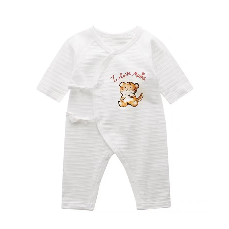

Summer Newborn Soft Slub Cotton Long Sleeve Romper Breathable Cute Printed Jumpsuit for Infant kids Boys Girls Light Clothes