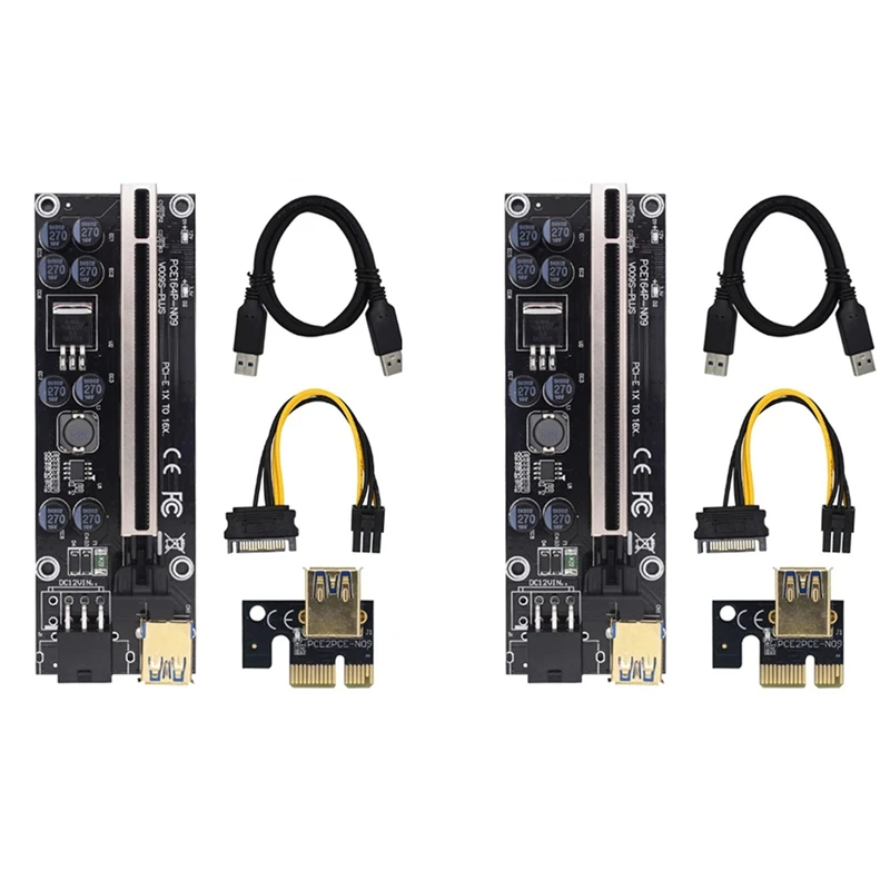 

2PCS 009S Plus Riser Card VER009S PCIE PCI-E PCI Express X16 GPU 6In Adapter Card 1X 16X Extender USB 3.0 Cable