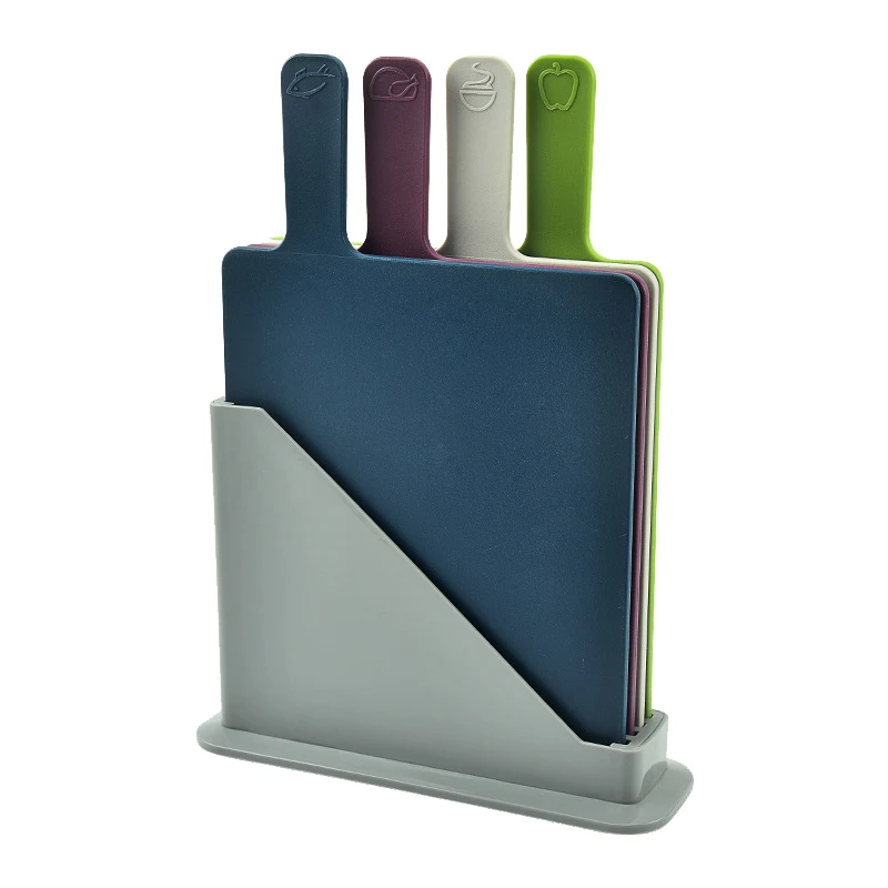 

Rectangular Paddle Index Style Chopping Board Set With Food Preparation Indicators, Multi-Colour, Set Of 4