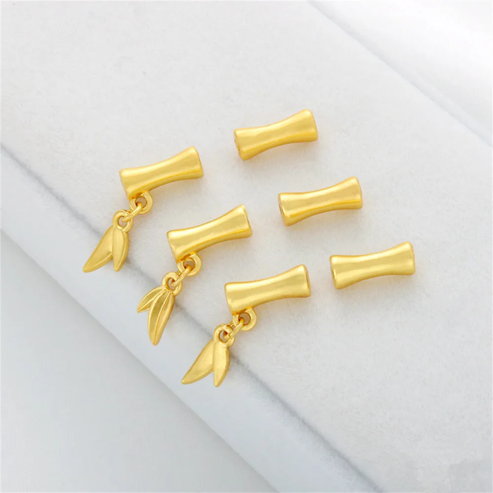 

18K gold clad matte gold bamboo tube bamboo leaf spacer beads diy handmade bracelet necklace charm accessories