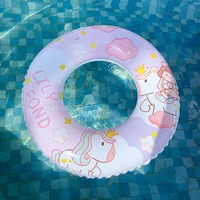 cute pink cartoon unicron swimming ring for kids baby girl thicken swim circle summer beach party pool toys