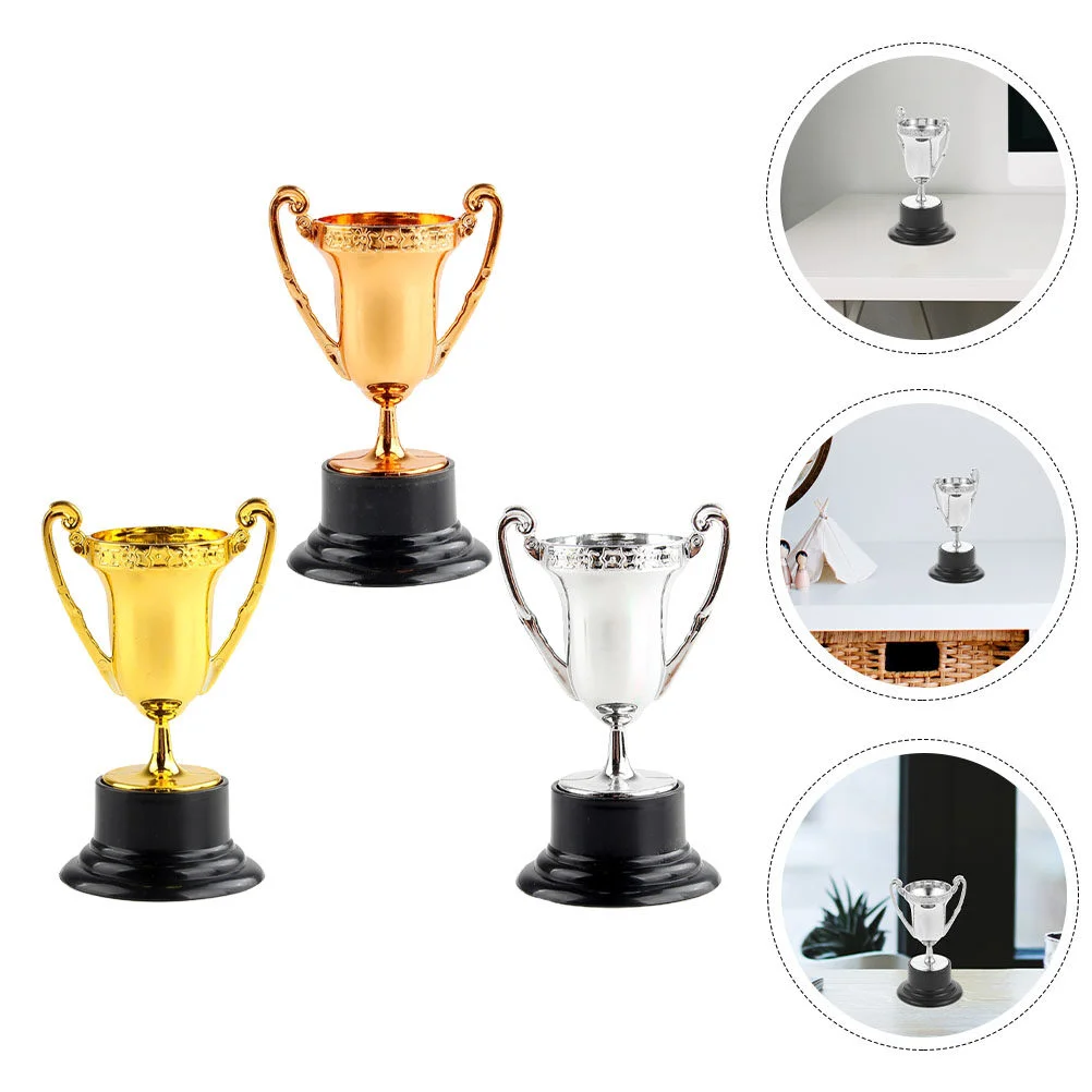 

3 Pcs Plastic Trophy Props Small Party Reward Mini Trophies Lovely Miniture Decoration Exquisite Ornaments