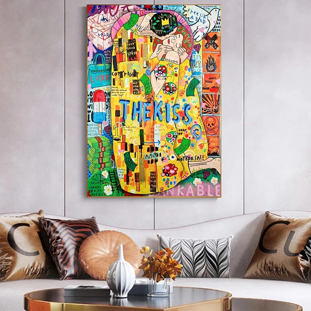 Картина на холсте PANTINGART &quotЗнаменитая Бэнкси Густав Климт Поцелуй&quot