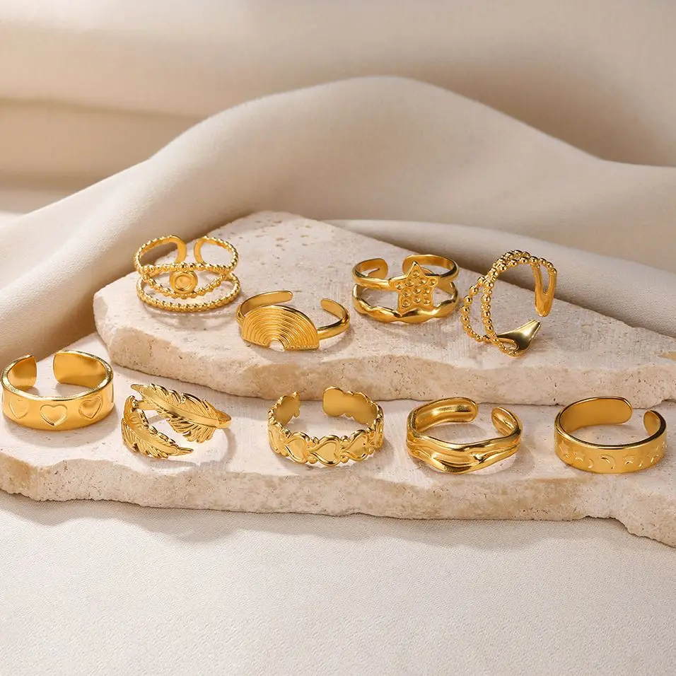 

Stainless Steel Rings For Women Men Bohemian Heart Rainbow Multilayer Adjustable Finger Ring Set Fashion Jewelry Free Shipping