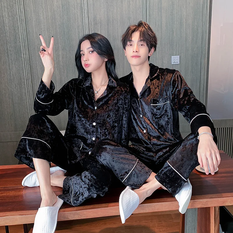 2024 новая золотая бархатная парная пижама мужская и женская осенне-зимняя тонкая