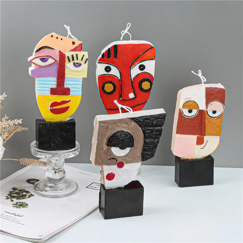 

Picasso Abstract Face Candle Mold Art Plaster Human Face Expression Sculpture Ornament Silicone Mould Handicraft Mold