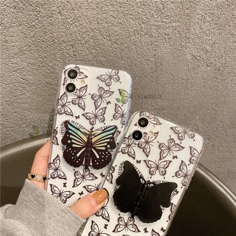 

For Huawei Nova 3i 7SE 7i P40 Lite 5G Y6P Y7A Y9S Y6 Y7 Y9 Pro Prime 2019 Cool Black Butterfly Bracket Phone Case Soft TPU Cover