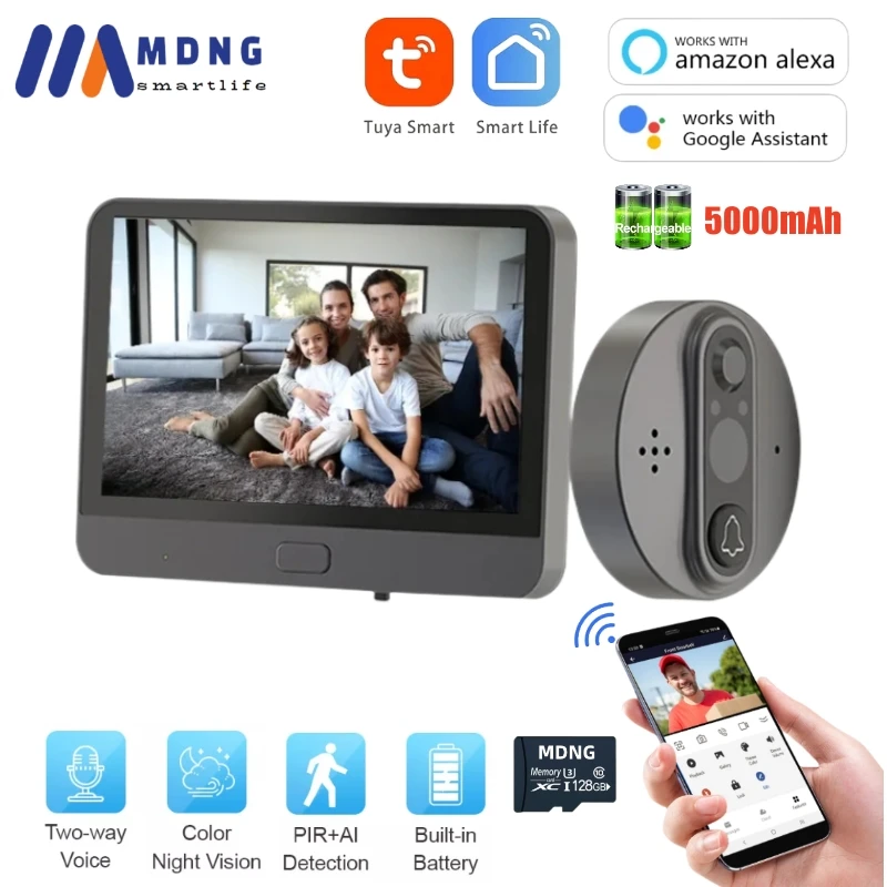 4.3" Tuya WiFi Video Door Peephole Doorbell Alexa Camera Wireless Digital Eye Door Viewerfinder 1080P Home Security Protection