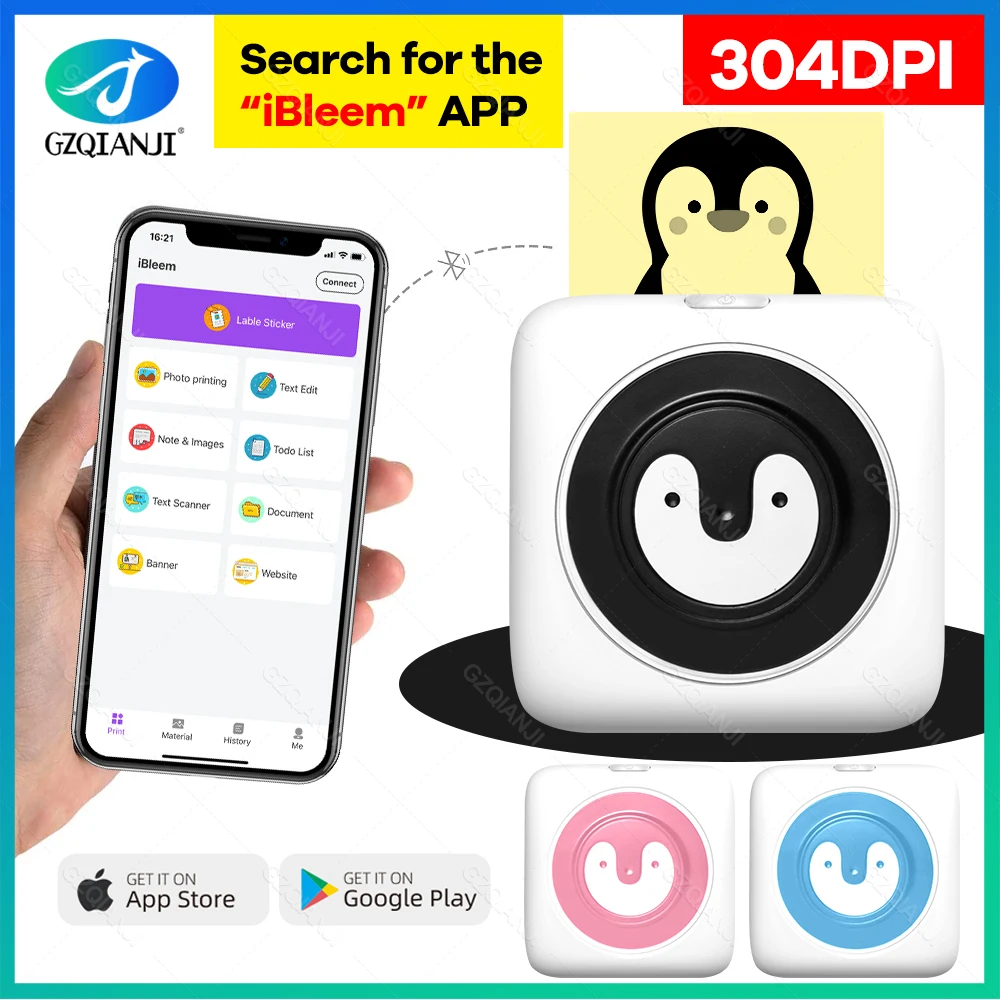 

304DPI Mini Bluetooth Photo Printer Thermal Wireless Pocket Printer Mobile Picture Notes Sticker Label Maker