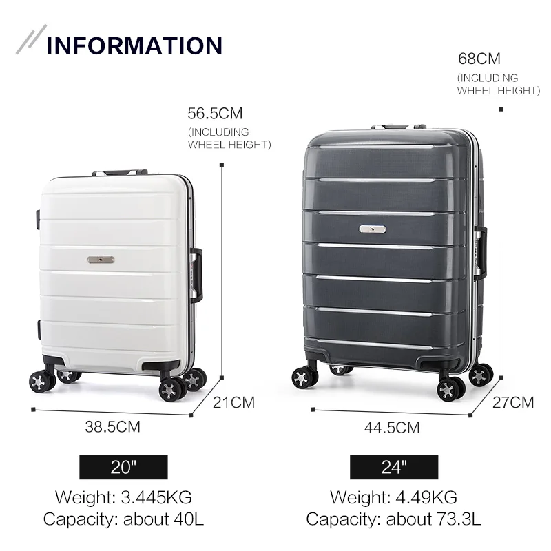 OIWAS Travel Luggage Rolling Wheels Aluminum Frame Suitcase Carry On Rolling Luggage Boarding Cabin 20 Inch For Men Women Trip