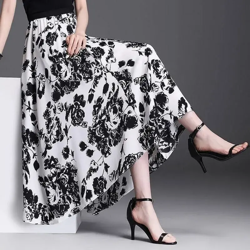 

Elegant Chiffon Boho Vintage Pleated Women's Mi-Long Skirts Spring Summer High Waist Female Minimalism Umbrella A-Line Skirts