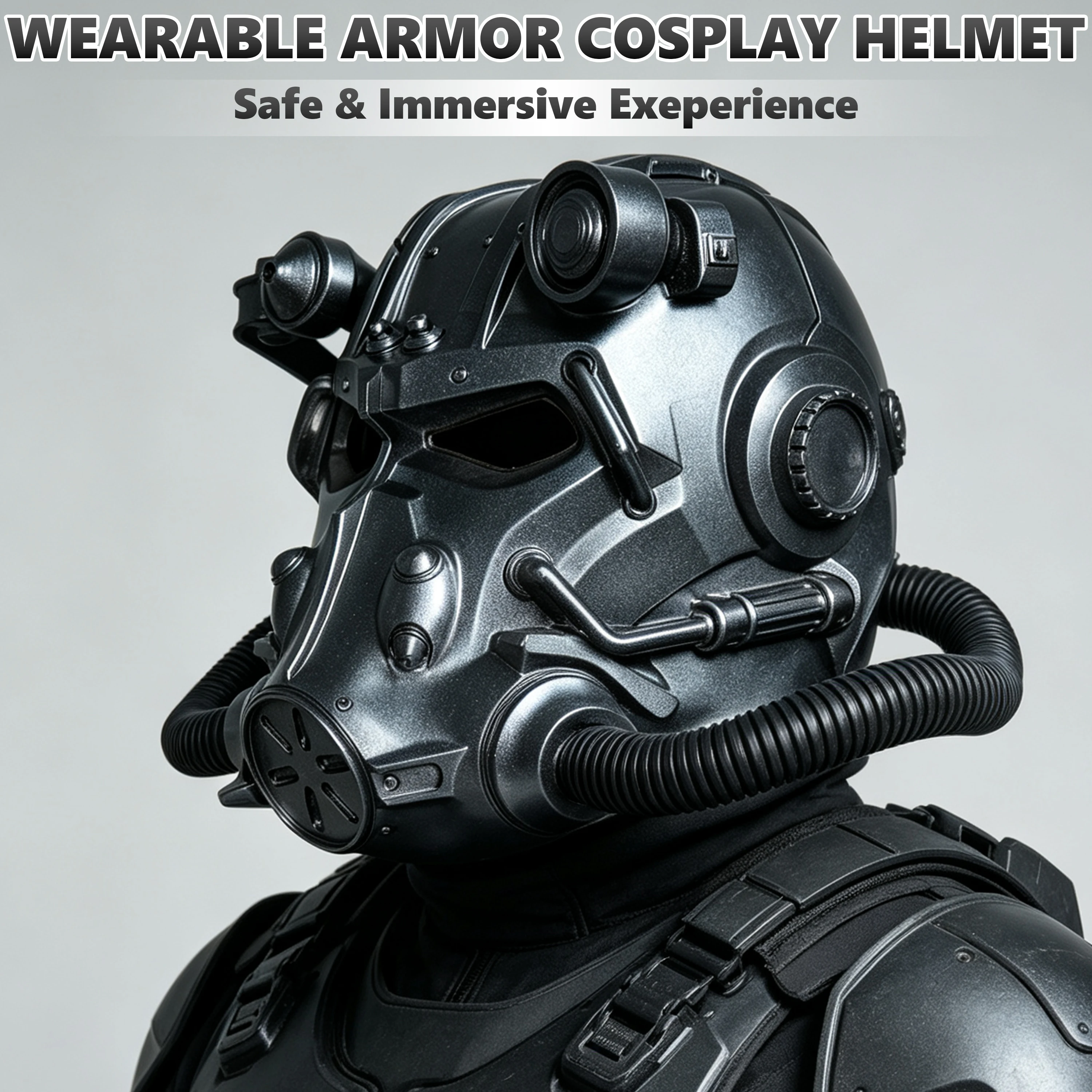Фото Постапокалиптическая маска-шлем T-60 Power Armor из смолы, полнолицевая маска для мужчин, аксессуар для Хэллоуина, маскарада, карнавала, косплея, для взрослых. №3