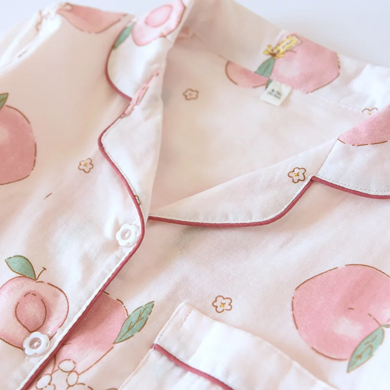 New Style Japanese Ladies Pajamas Long-sleeved Trousers Suit 100% Cotton Gauze Home Service Two-piece Suit