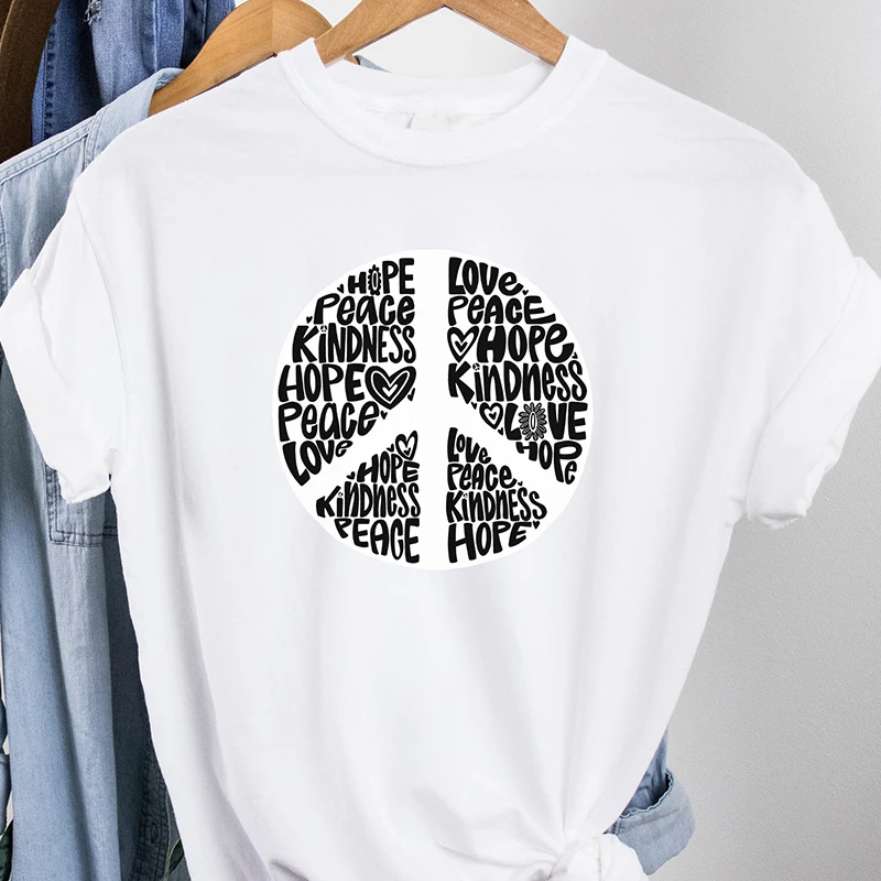 

Hope Love Peace Kindness Religious T Shirt Women Harajuku Cotton T-shirts Short Sleeve Fashion Christian Female Top Dropshipping