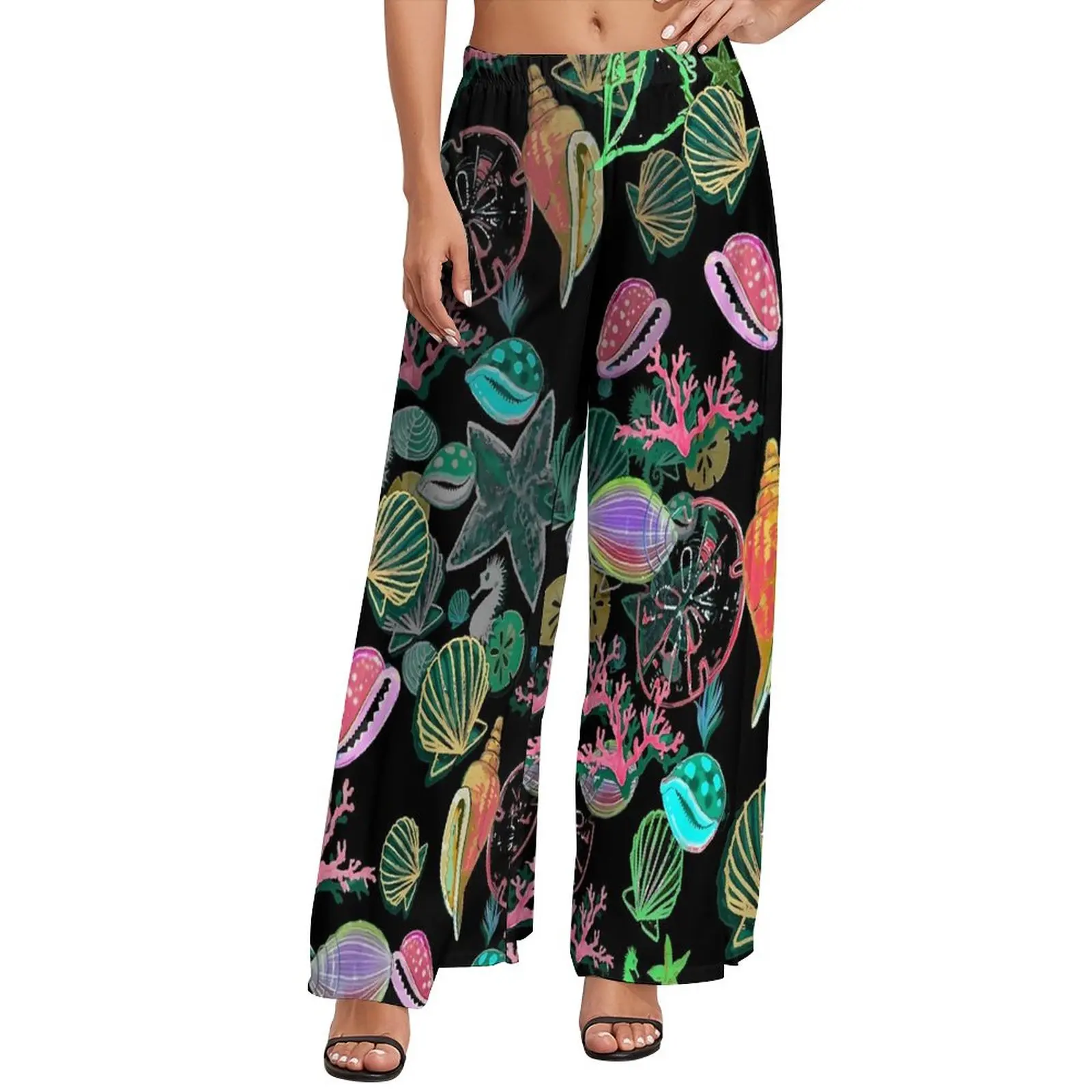 

Брюки женские прямые с принтом «морские ракушки»