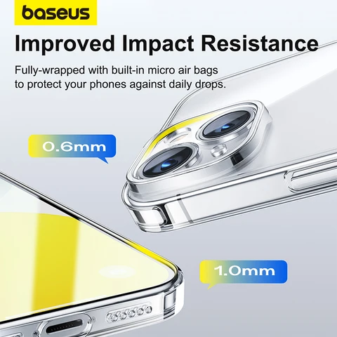 Прозрачный чехол Baseus для iPhone 15 Pro Max Plus, мягкий противоударный прозрачный чехол из ТПУ с полным объективом для iPhone 15, чехол