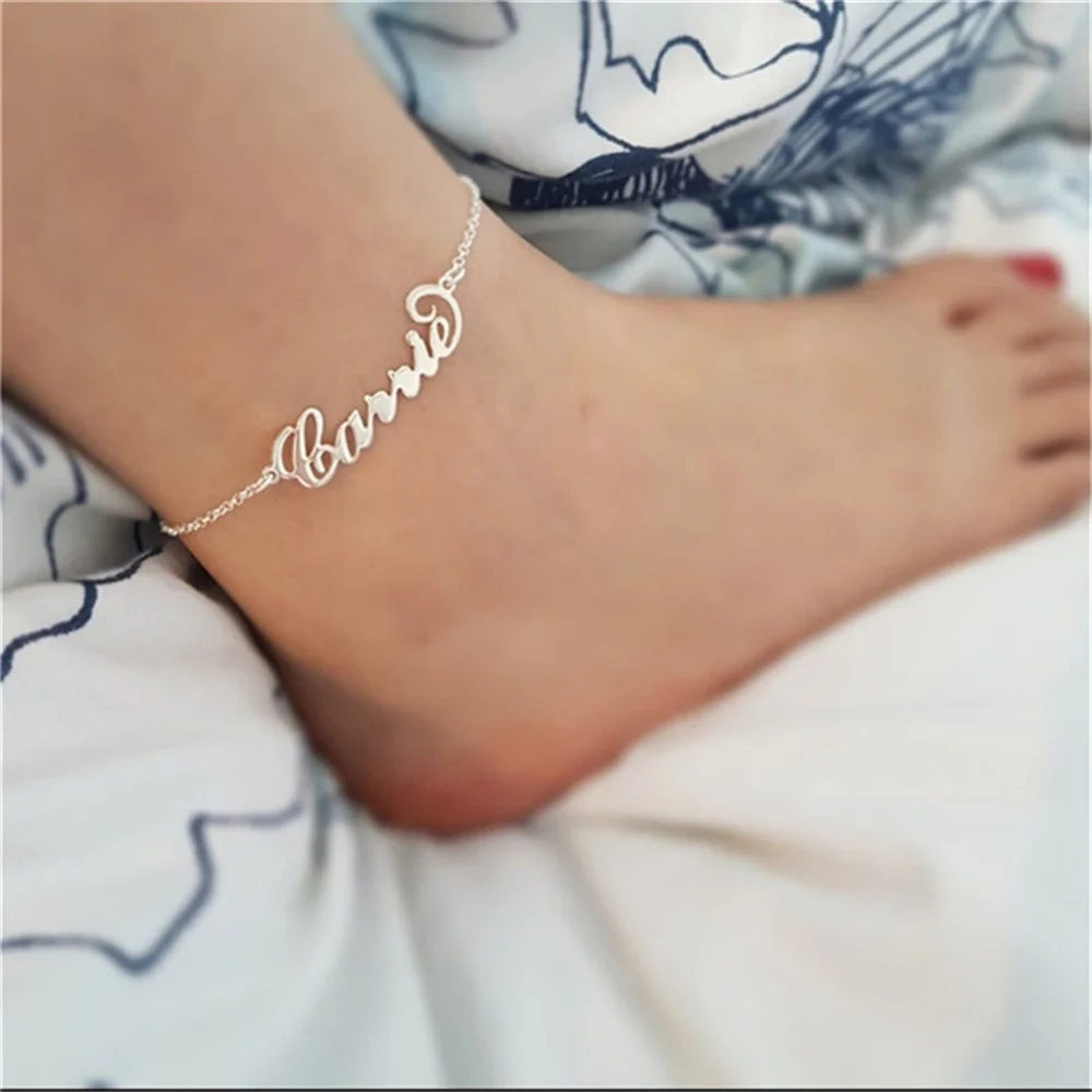 

Women Custom Name Anklet Stainless Steel Personalized Letter Silver Chain Summer Beach Fashion Glamour Jewelry Birthday Present