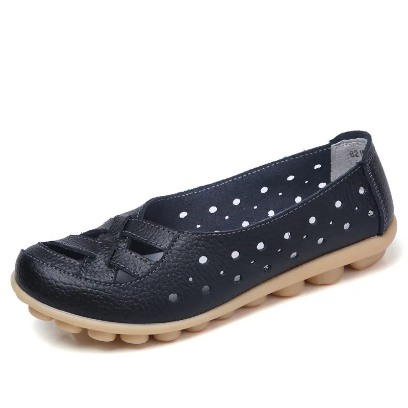 

Women Genuine Leather Shoes Women Flats Spring Soft Slip-On Loafers 2022 New Arrival Cut-Outs Flat Peas Non-Slip Shoes Ladies