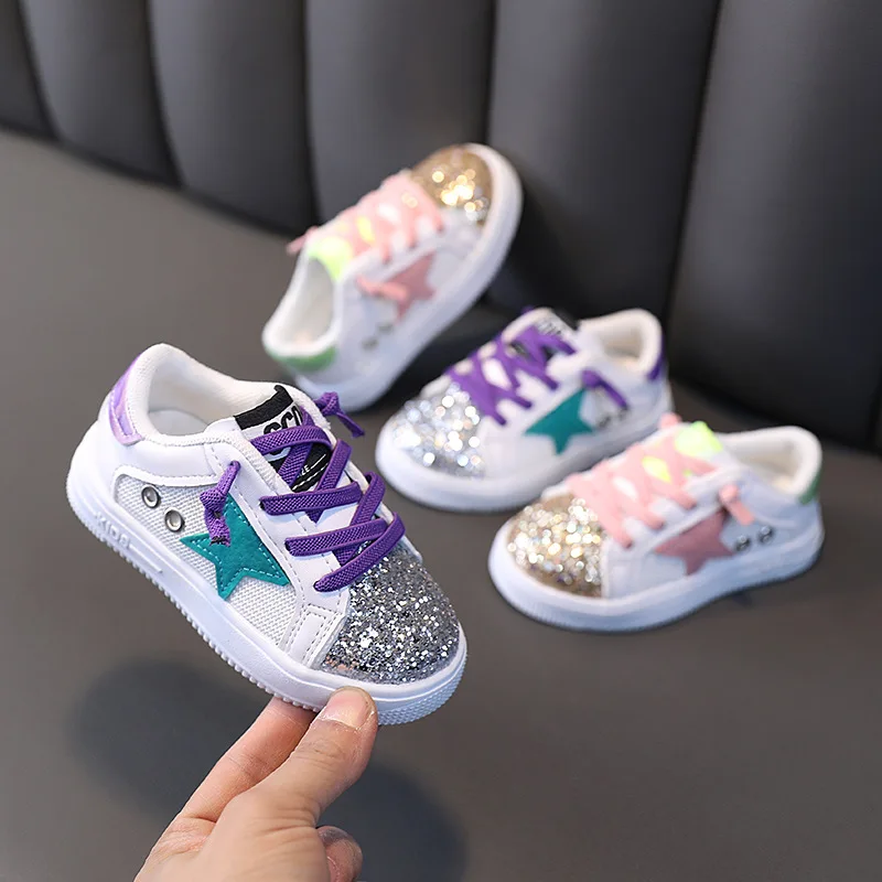 

2022 Sping Autumn Unisex Sneakers for Baby Boys and Girls Sequins Fashion Shoes Slip-On Baby Boy Shoes Size 21-30 Soft Sole Girl