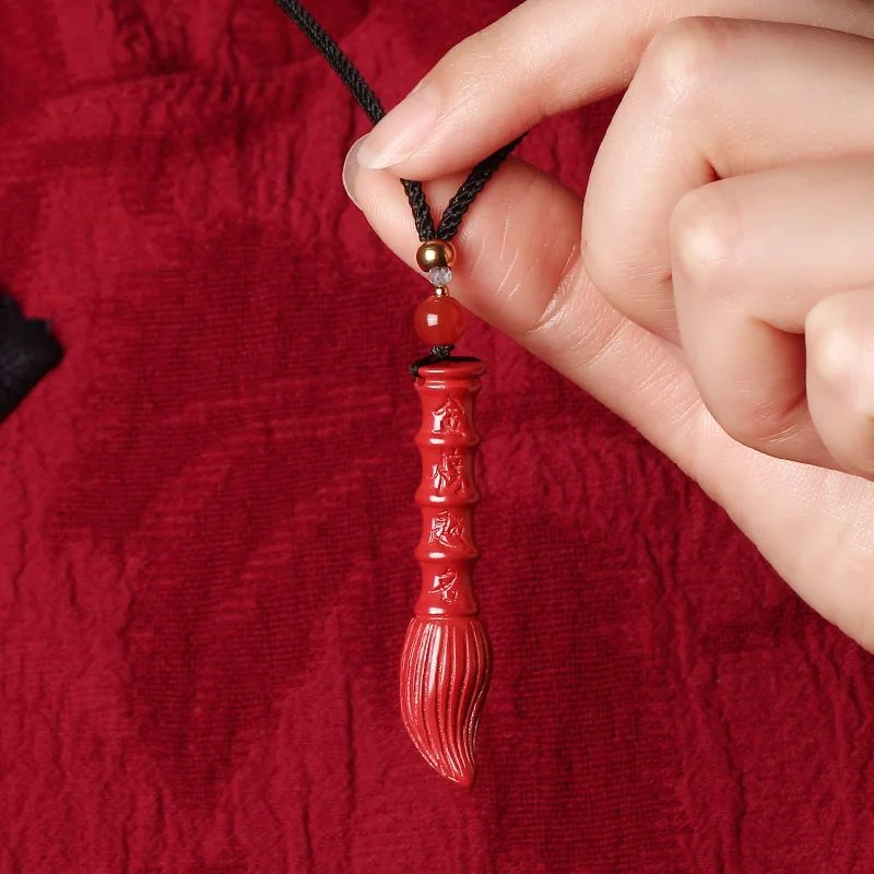 

Natural Genuine Vermillion Cinnabar Pendant Carving Wenchang Pen Exam Lucky Pendant Form China Retro Jewelry Student Gift