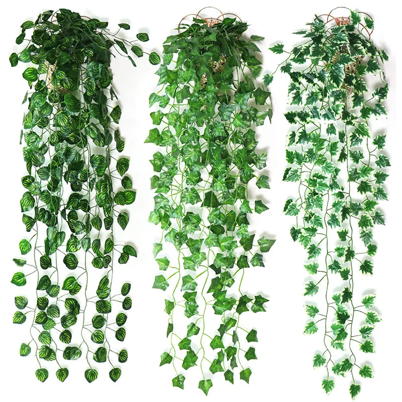 

90/210cm Artificial Plants Vine Ivy Leaf Garland Hanging Fake Foliage Leaves Rattan Wall Decor Home Garden Party Wedding Decor