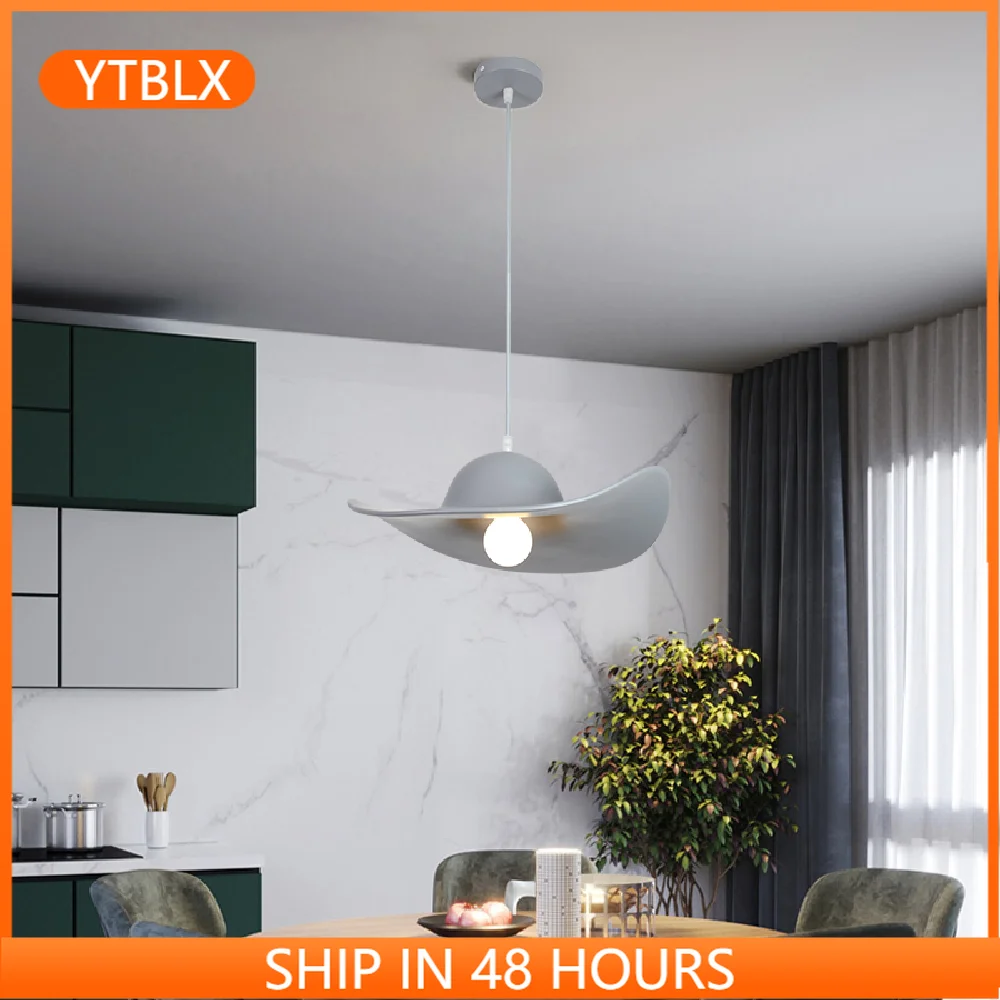 

Minimalist Modern LED Pendant Light Gray Or White Creative Straw Hat Hanging Lamp For Living Room Restaurant Coffee Shop Deco
