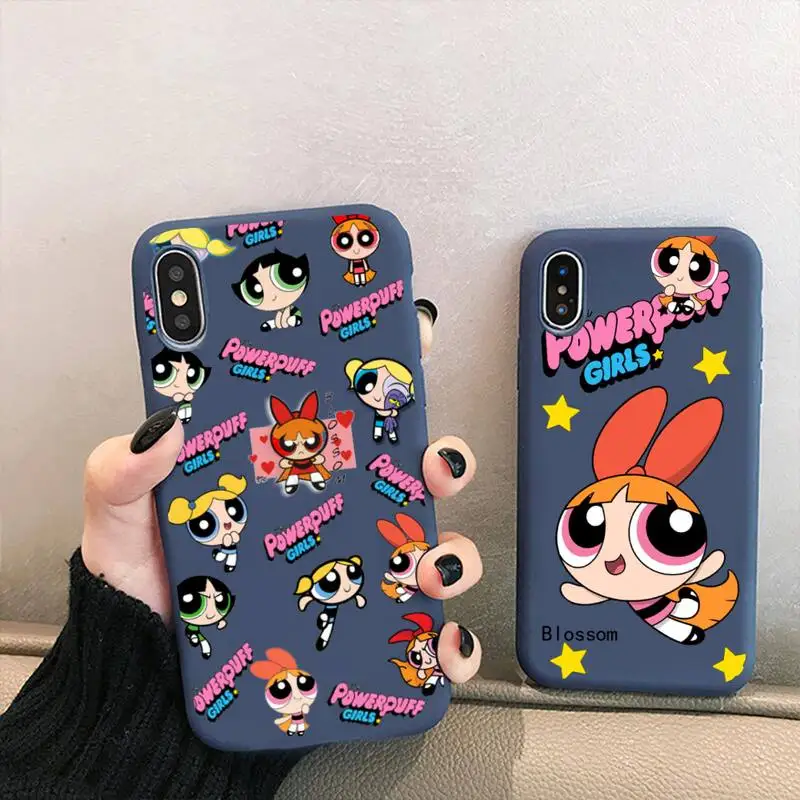 

Bandai Cute Powerpuff Girls Phone Case for iPhone 13 12 mini 11 Pro XS MAX X XR 7 8 6 Plus Candy Color blue Soft Silicone Cover