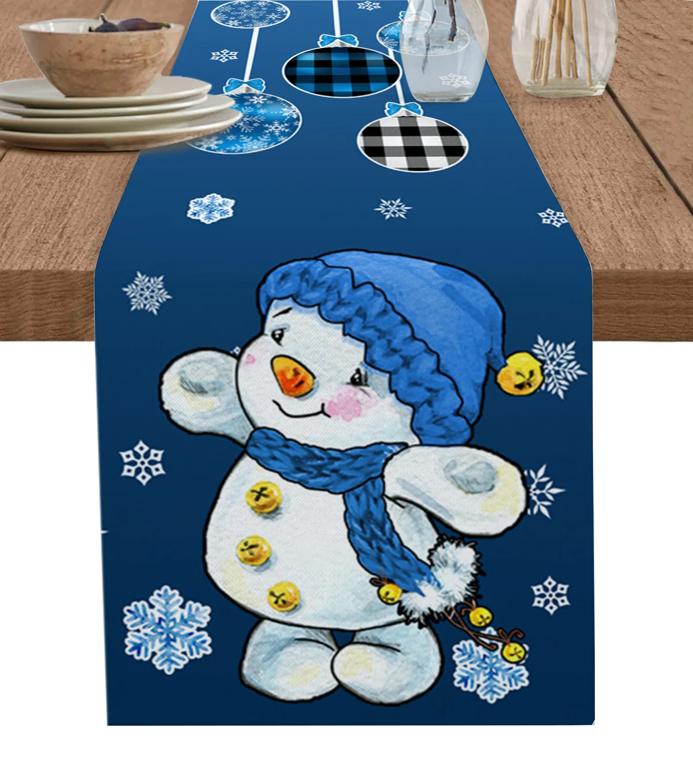 

Christmas Blue Snowman Snowflake Home Dining Room Decor Table Cloth Wedding Christmas Party Table Runners
