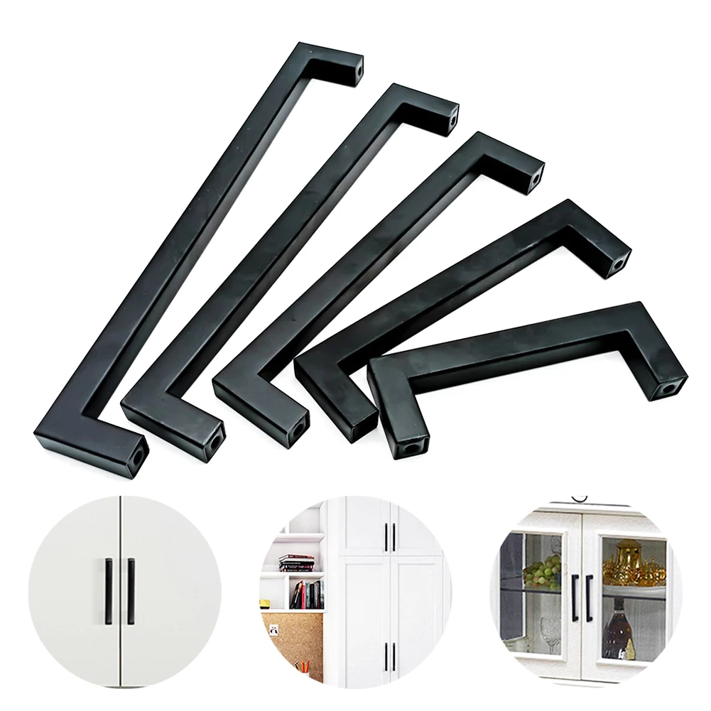 

5pcs Square Right Angle Handle Furniture Handles Black Handles For Kitchen Cabinets 96/128/160/192/256/320mm Hole Spacing