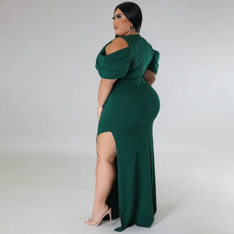 Plus Size Women Party Dress Split V Neck Evening Robe Female Luxury Designer Cloth 2023 Summer Evening Birthday Long Dress