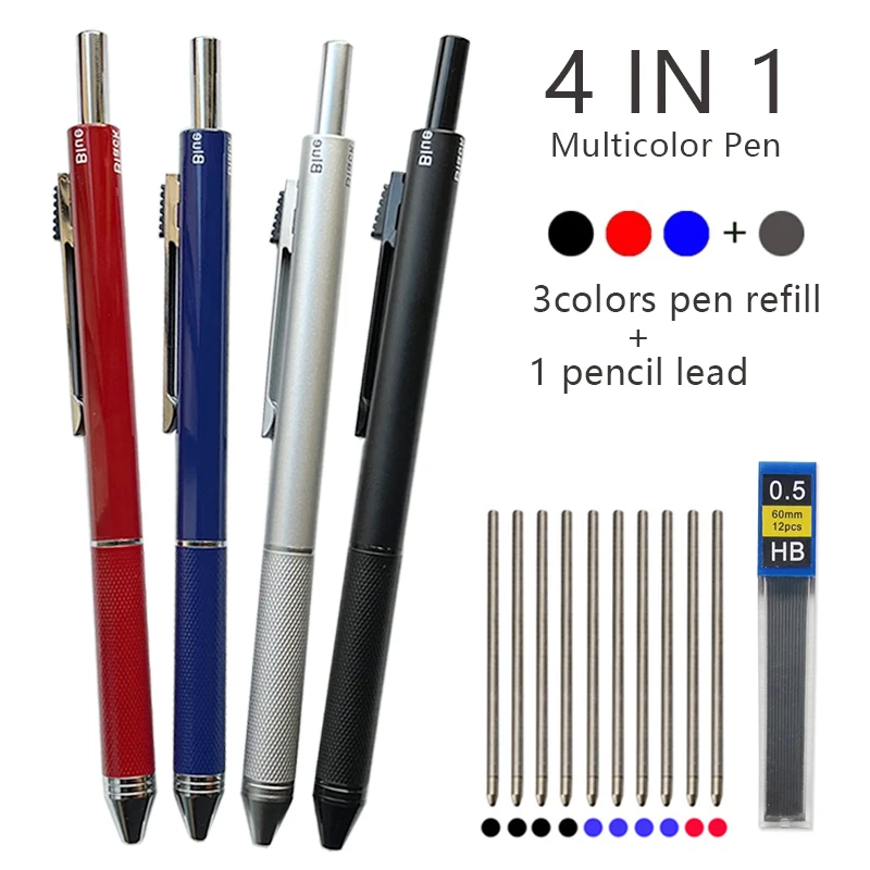 

Metal Multicolor Pen 4 In 1 Gravity Sensor Ballpoint Pen 3 Colors Ball Pen and 1 Mechanical Pencil Office School Stationery Gfit