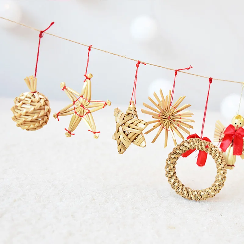 

DIY рождественская подвеска из натуральной пшеничной соломы, Рождественская пентаграмма, снежинка, ангел, дерево, подвесное украшение для дома, Рождественское украшение
