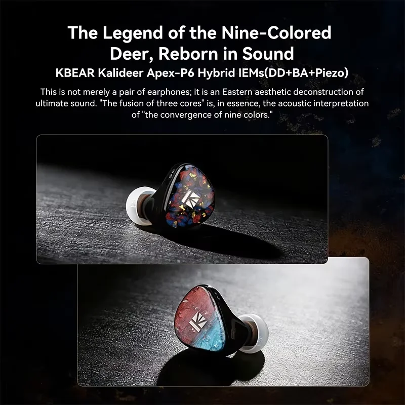 Фото KBEAR Kalideer-Apex-P6 1DD+1BA+1Piezo Гибридные внутриканальные наушники (IEM) с 3D-печатным корпусом из полимерной смолы, 10-мм динамическим драйвером с двойным магнитом и камерой, HiFi-наушники №1