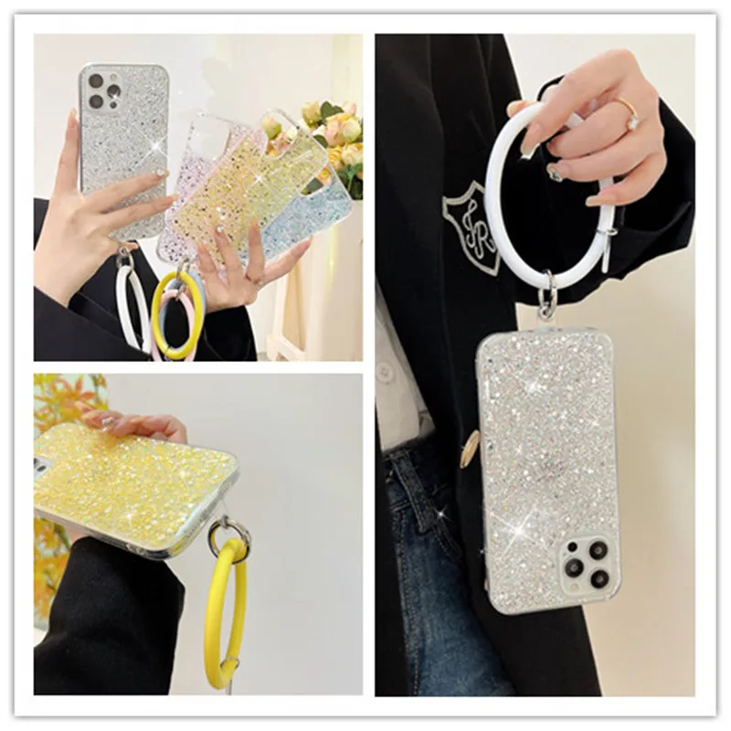 

Fashion Big Bracelet Glitter Phone Cases Back Cover Anti-fall Shell For Samsung Galaxy A72 A52 A32 4G A22 A12 S22 S21 Plus Ultra