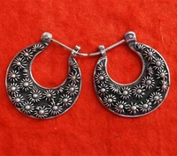 vintage metal hand engraved floral womens hook hoop drop earrings