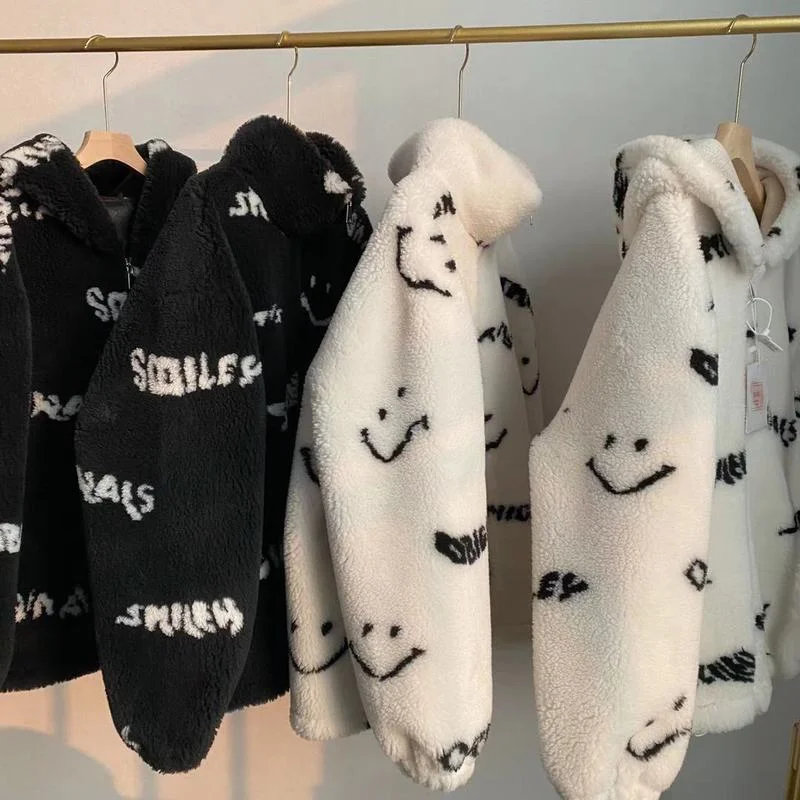 Oversized Faux Fur Woolen Warm Women Jacket Lamb Wool Winter Coat White Black 2021 Korean Chic Kawaii Parkas Stand Collar Coats